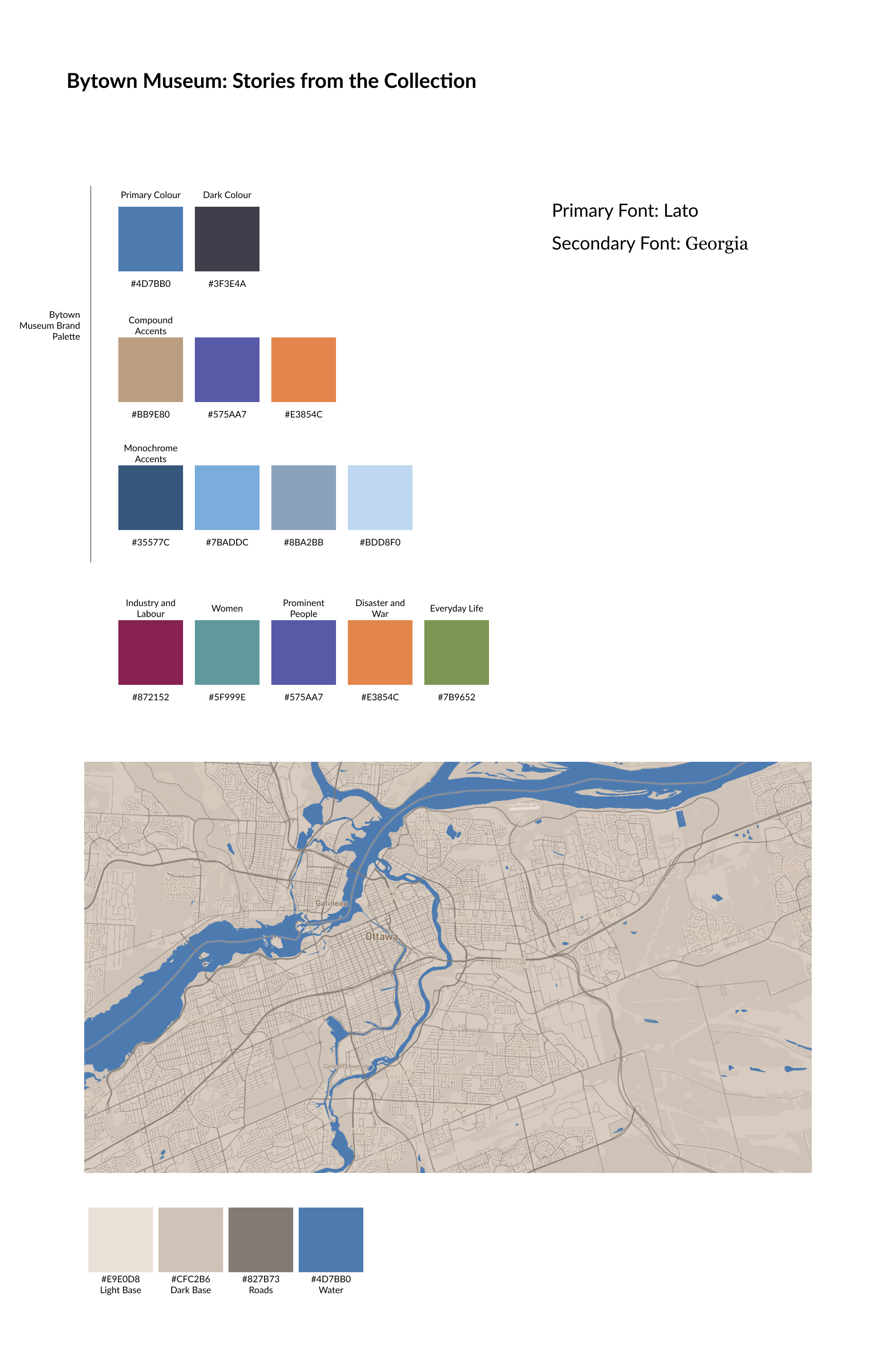 Existing brandings guidelines, including palette and fonts.